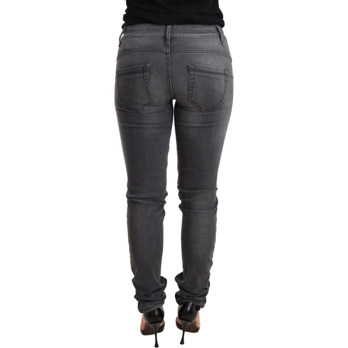 Acht Gray Washed Cotton Slim Fit Low Waist Women Denim Trouser Jeans