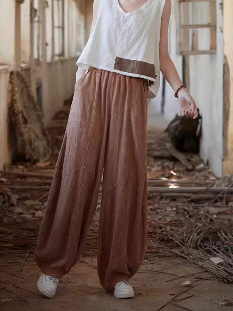 Women’s Wide-Leg Cotton Blend Balloon Pants with Pockets, Minimal Chic