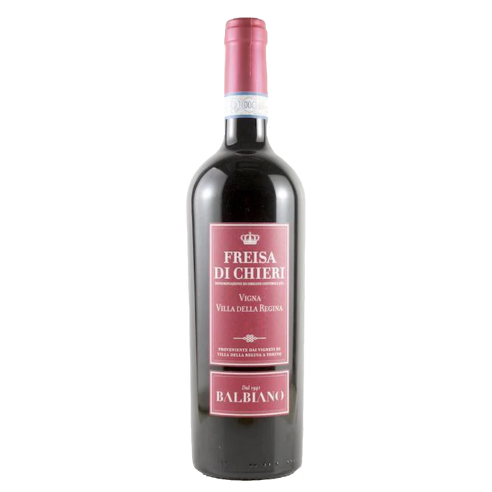 Balbiano Freisa di Chieri 2018 wine bottle with maroon label