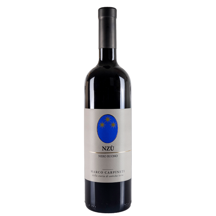 Carpineti Nzu Red 2020 wine bottle with blue Nzu label