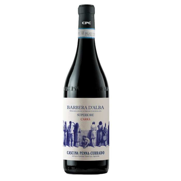Barbera d'Alba Superiore wine bottle with blue and cream label