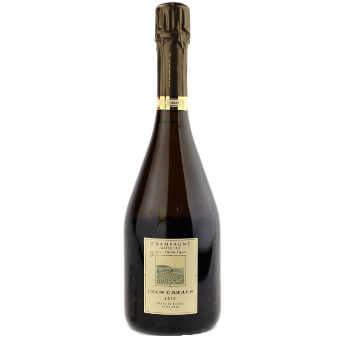 Clos Cazals Blanc de Blancs Brut 2010 champagne bottle with gold neck band