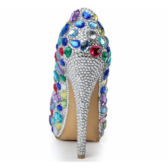 Colored Diamond Wedding Shoes Luxurious Bride Platform Heels