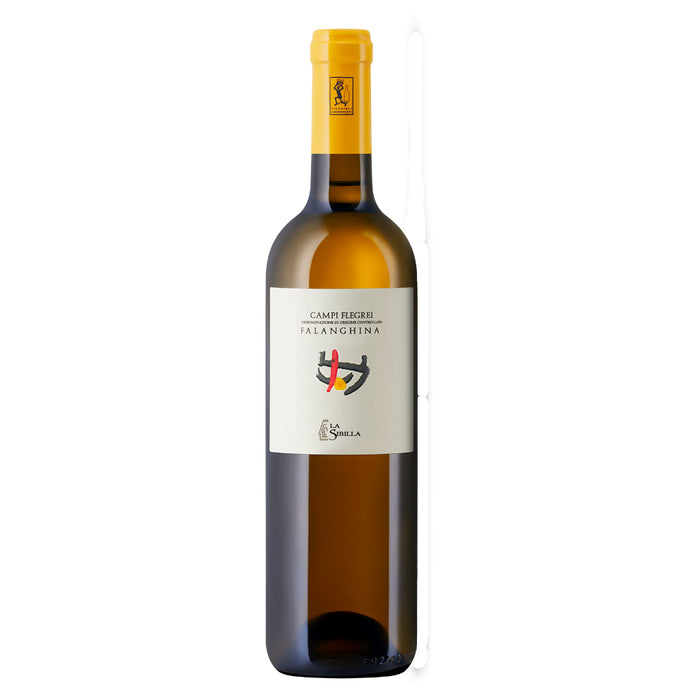 La Sibilla Falanghina white wine bottle with yellow cap and amber glass