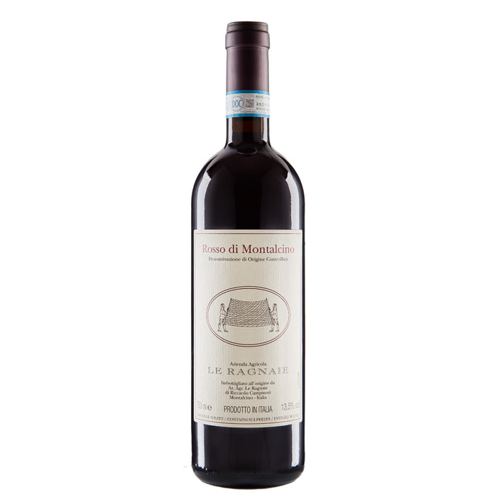 Le Ragnaie Montalcino red wine bottle with dark glass and front label