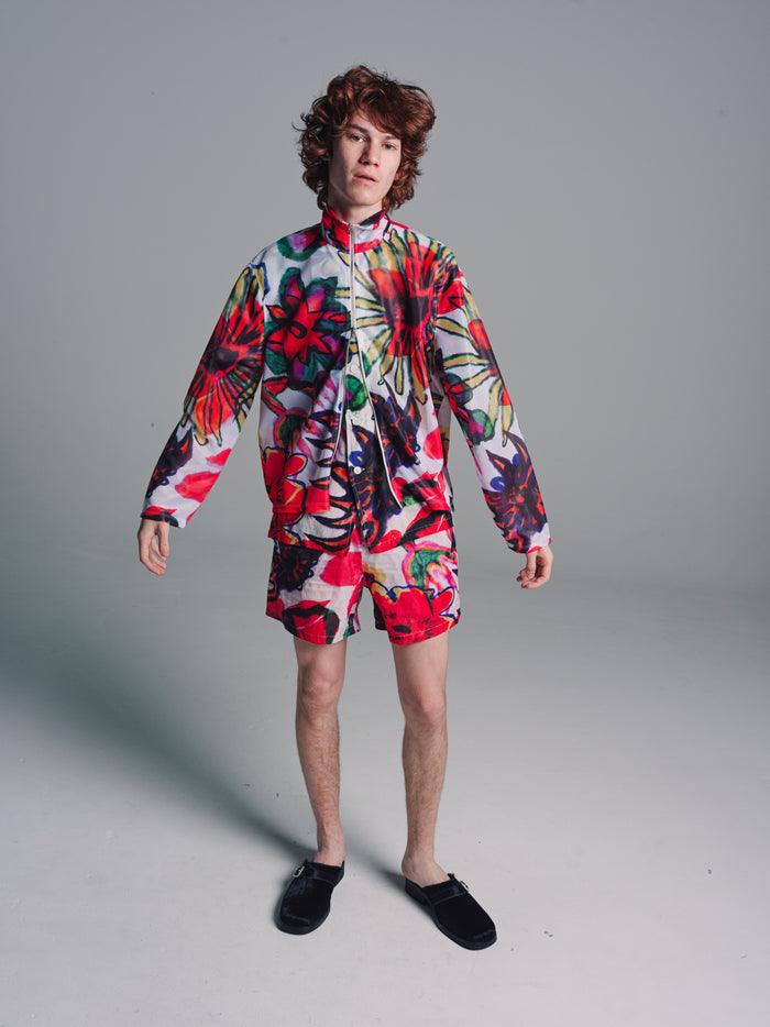 Melting Flower Print Shrunken Full Zip Polo Top | Our Legacy | DEPARTAMENTO