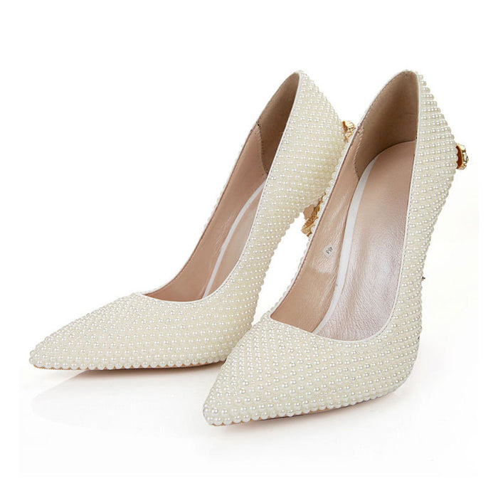 Pearl Embellished Pointed Toe Pumps