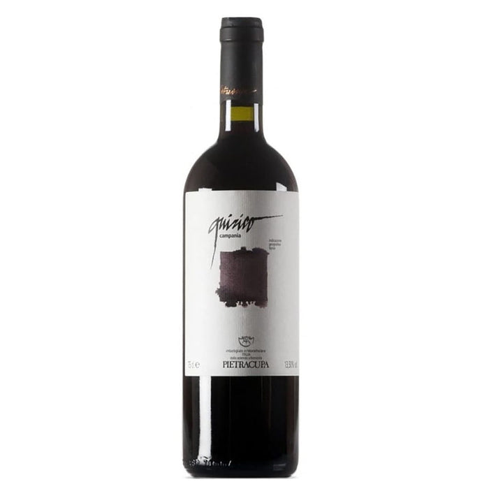 Pietracupa Taurasi 2015 red wine bottle with black capsule and front label
