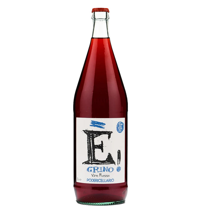 Poderi Cellario Grino NV red wine bottle, 1L, with blue label and foil cap