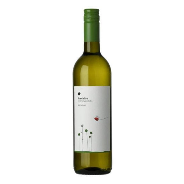 Green glass wine bottle with white label and green bottle cap