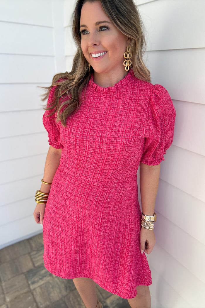 THML: Barbie Tweed Ruffle Neck dress - B Social Boutique