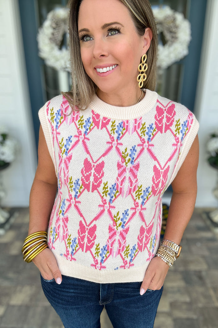 THML: Pretty Bow Vest Sweater - B Social Boutique