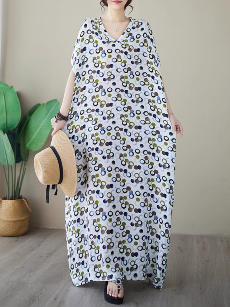 Women's Beach Big Dots V-neck Printed Kaftan dress