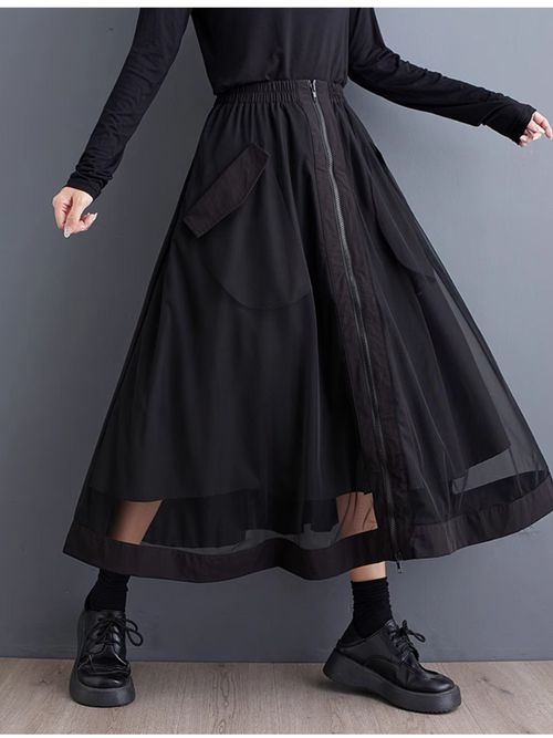 Women's Daily Wear Zipper Large Pockets Front Skirt