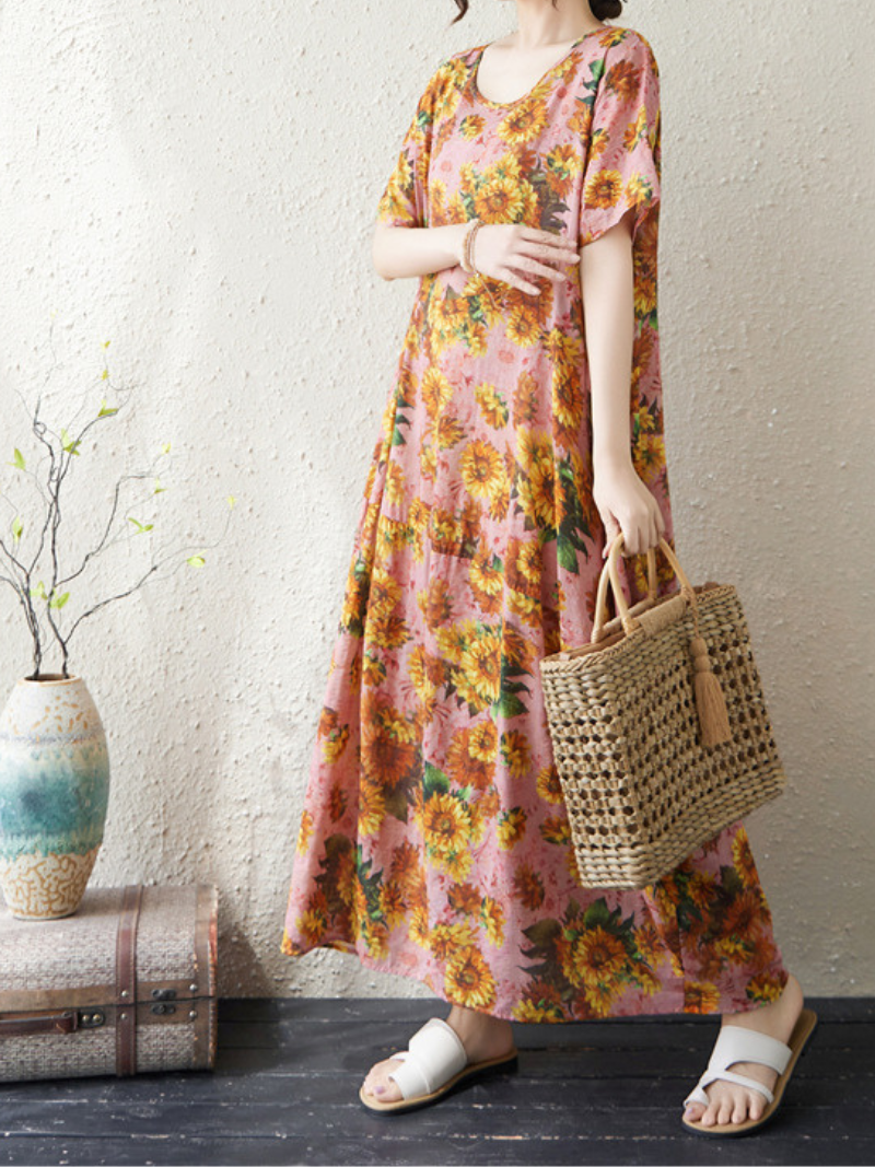 Sunflower Soft Rayon Maxi Dress for Women, Breezy Floral Summer Style