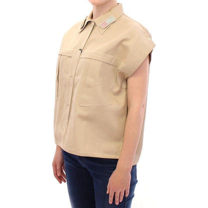 Andrea Incontri Beige Sleeveless Blouse Top