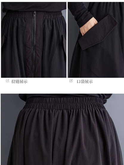Women's Daily Wear Zipper Large Pockets Front Skirt