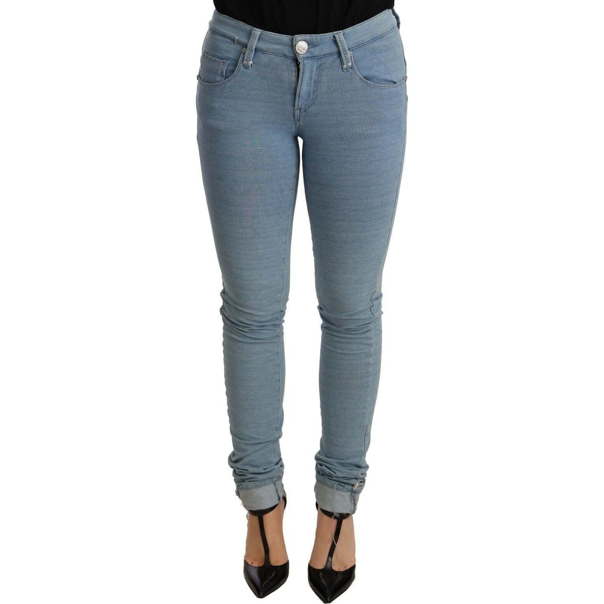 Acht Blue Cotton Stretch Hem Slim Fit Women Denim Trouser