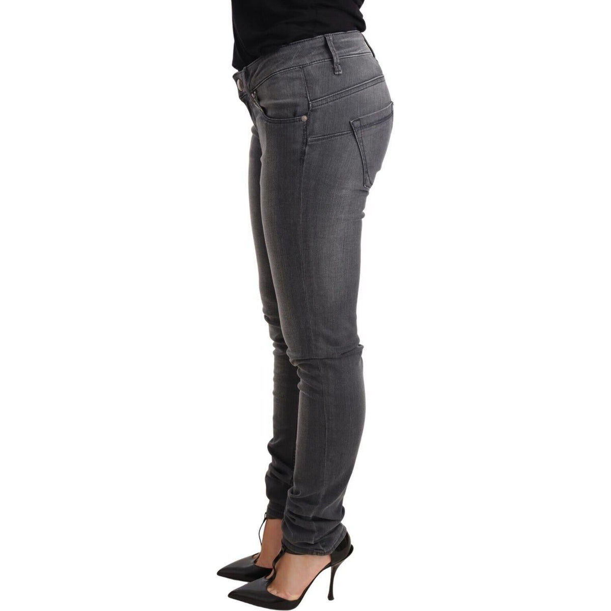 Acht Gray Washed Cotton Slim Fit Low Waist Women Denim Trouser Jeans
