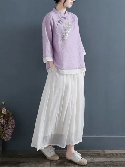 Women's Spring and Summer Embroidered Vintage Tops