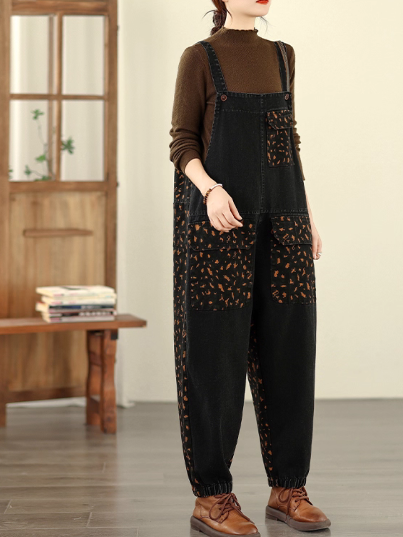 Vintage Women's Cotton Denim Overalls with Elastic hems | Eva Trends