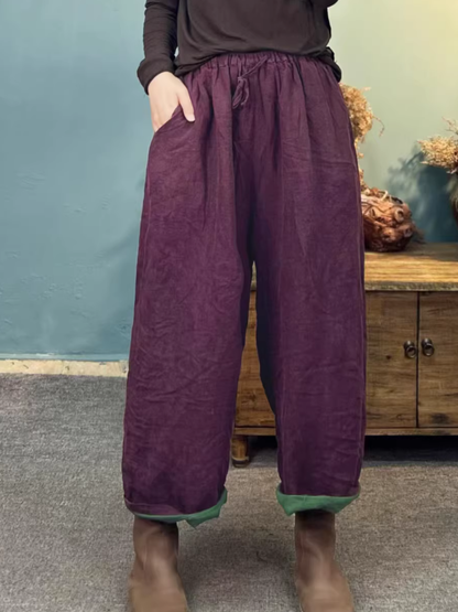 Relaxed Cotton Linen Pants with Tapered Cuffs, Artisanal Women's Trousers