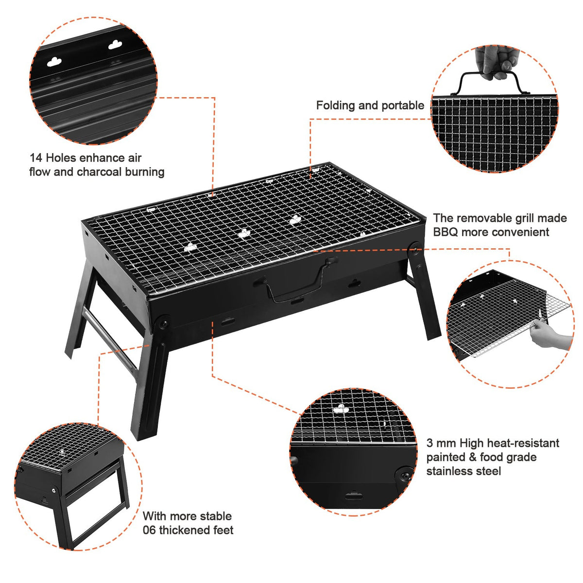 Foldable Charcoal BBQ Grill with Ash Catcher – 17" Cooking Surface for 4-6