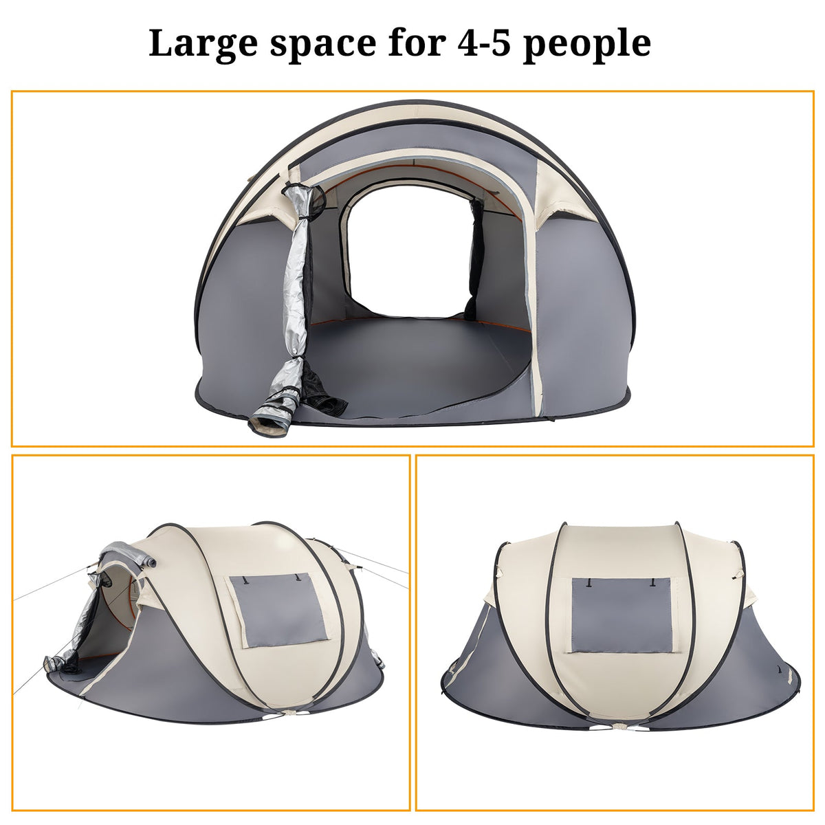 3–4 Person Pop-Up Camping Tent – Instant Setup with Two Vestibules, Mesh Windows & Carry Bag