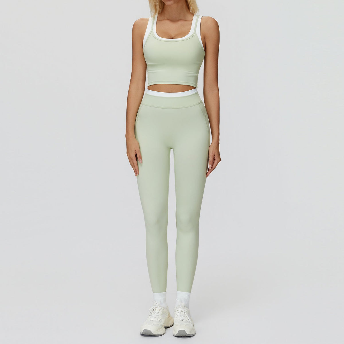 Women's Contrast Yoga Vest & Shorts or Leggings Set – Active Workout Set