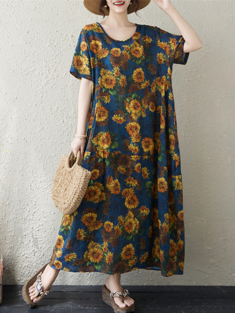 Sunflower Soft Rayon Maxi Dress for Women, Breezy Floral Summer Style