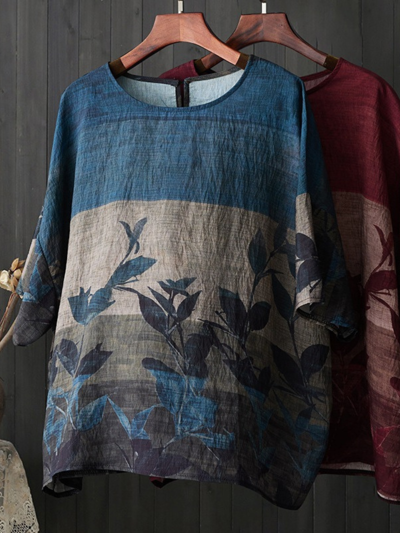 Women's Beauty Floral Printed Round Neck Shirt Tops