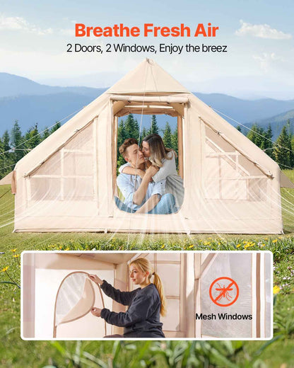 3–5 Person Inflatable Glamping Tent – 4-Season 300D Oxford Blow-Up Tent with Stove Jack & Hand Pump