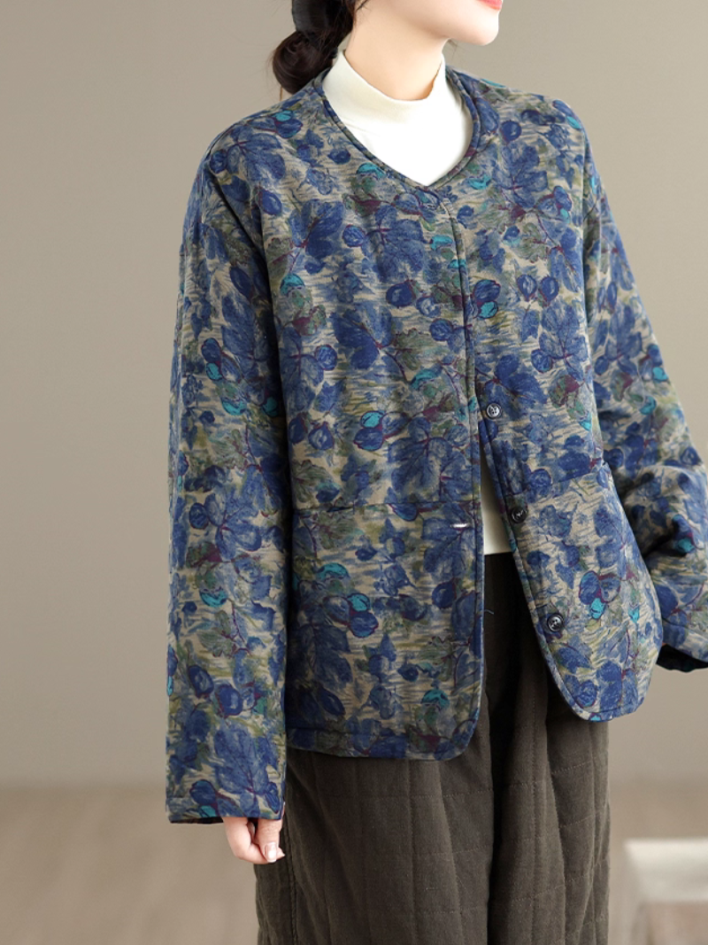Vintage Floral Padded Jacket – Cozy, Loose-Fit Winter Outerwear
