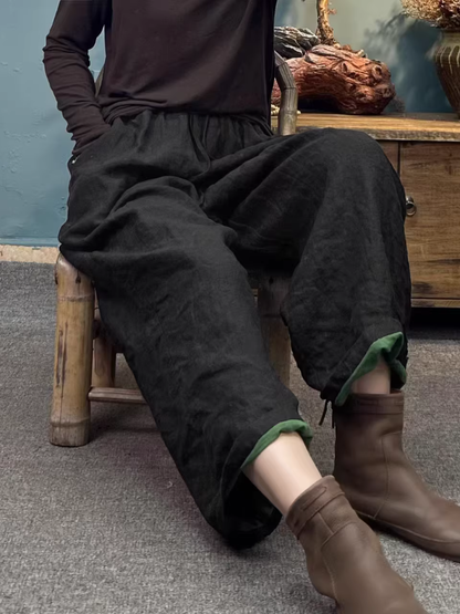 Relaxed Cotton Linen Pants with Tapered Cuffs, Artisanal Women's Trousers