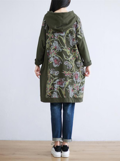Women's Cool & Stylish Printed Mid-Length Side Pockets Hooded Dress