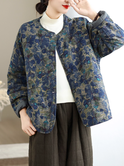 Vintage Floral Padded Jacket – Cozy, Loose-Fit Winter Outerwear