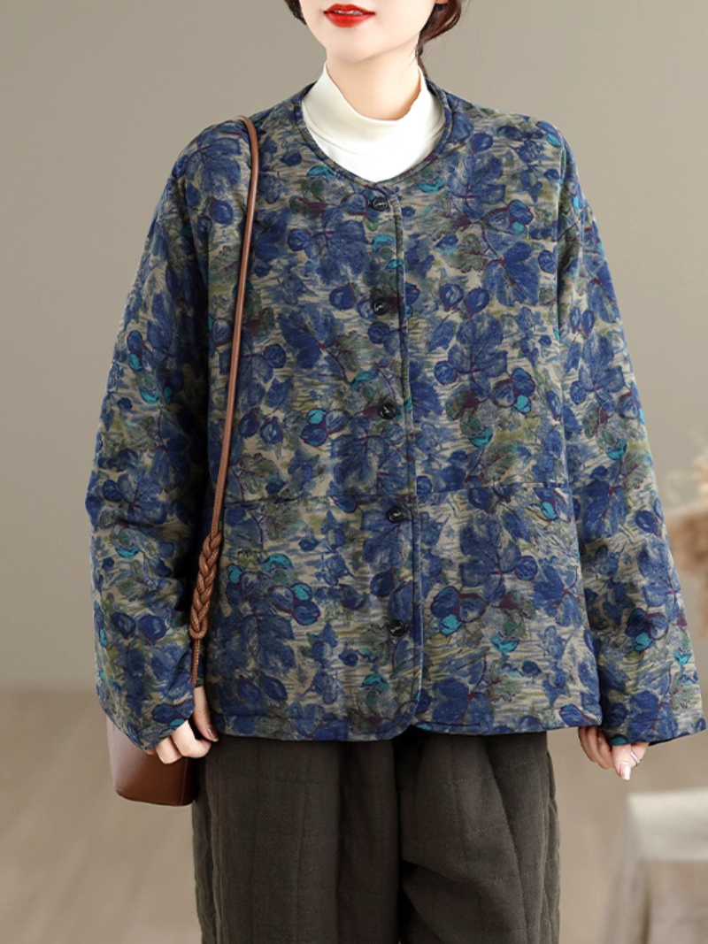 Vintage Floral Padded Jacket – Cozy, Loose-Fit Winter Outerwear
