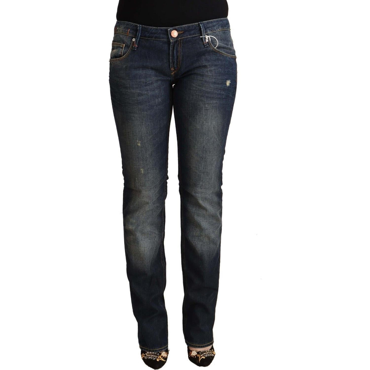 Acht Blue Washed Cotton Low Waist Skinny Denim Jeans