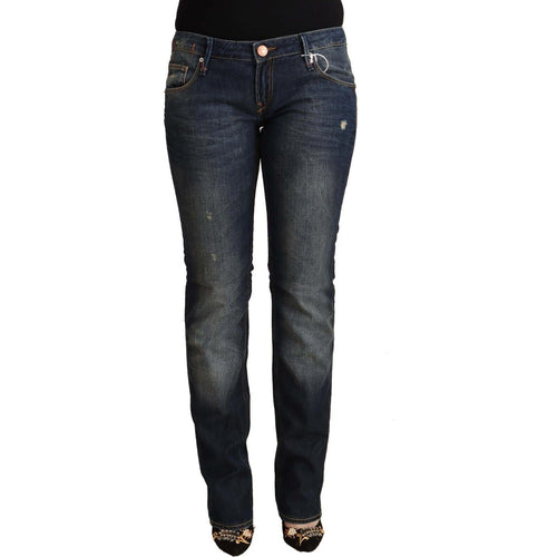 Acht Blue Washed Cotton Low Waist Skinny Denim Jeans