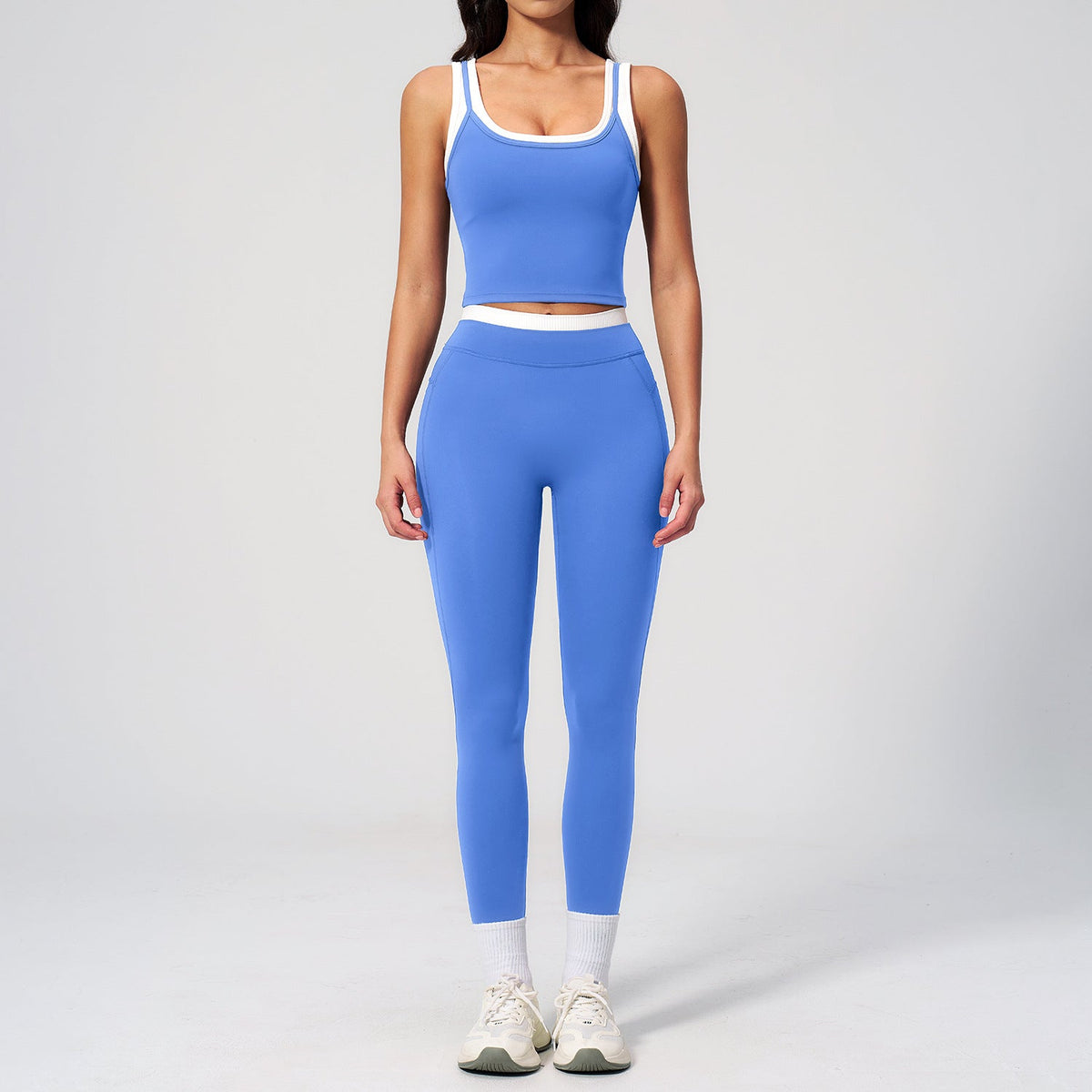 Women's Contrast Yoga Vest & Shorts or Leggings Set – Active Workout Set