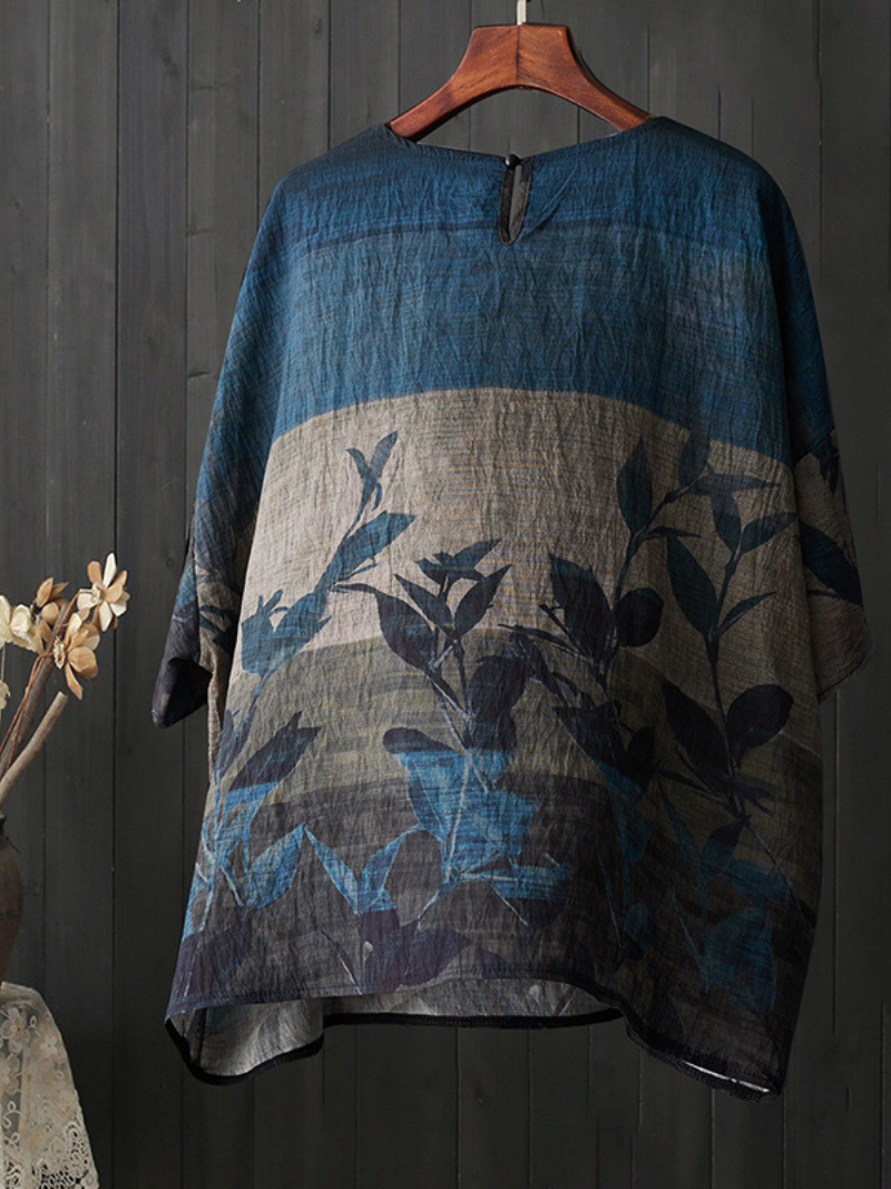 Women's Beauty Floral Printed Round Neck Shirt Tops