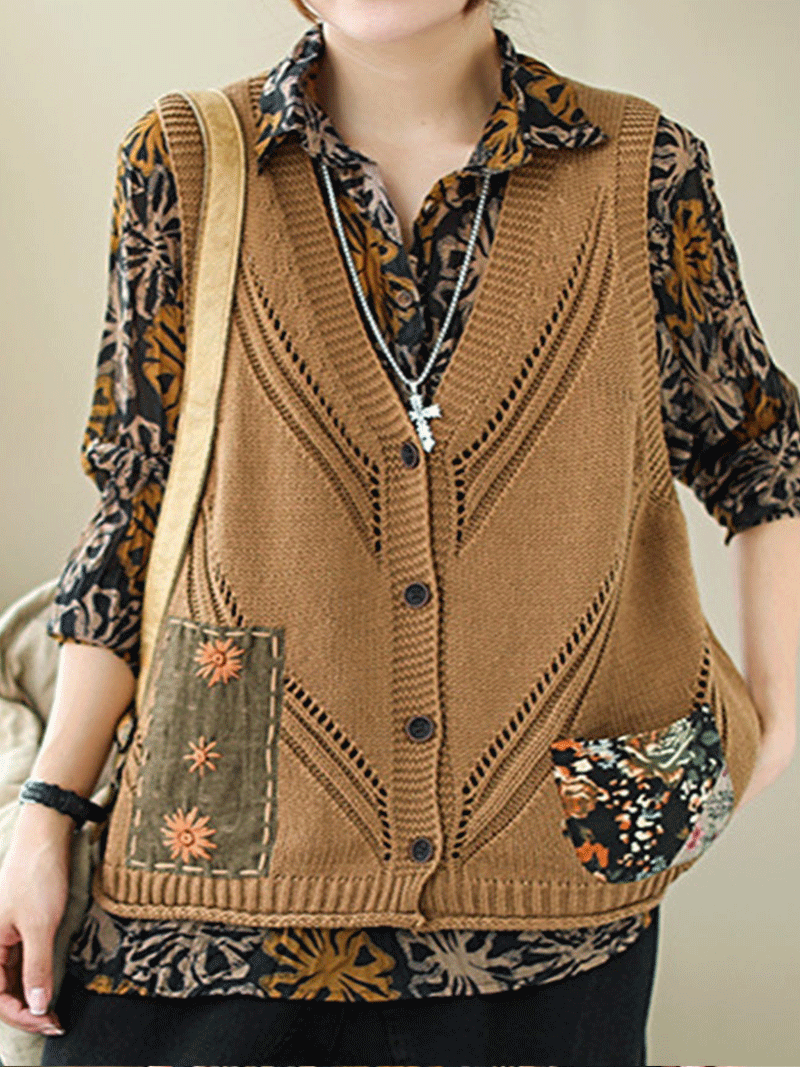 Saturday Night Patch Cotton Knitted Vest Women Sweater Cardigan
