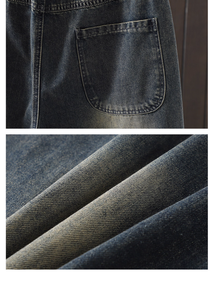 Women's  Perfect Retro Jeans Embroidered  Patch Loose Bottom