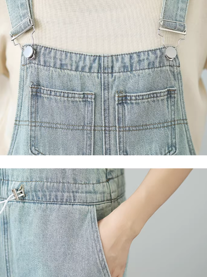 Relaxed Culotte Denim Overalls with Adjustable Straps in Soft Cotton
