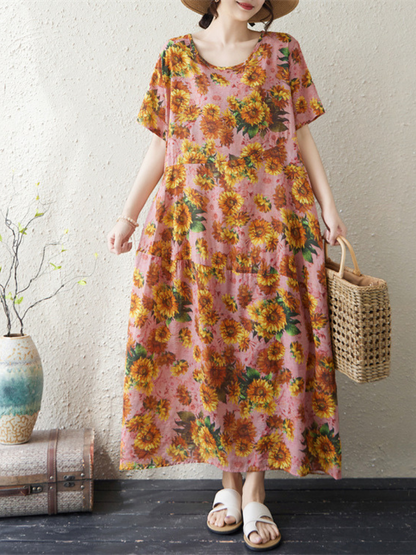 Sunflower Soft Rayon Maxi Dress for Women, Breezy Floral Summer Style