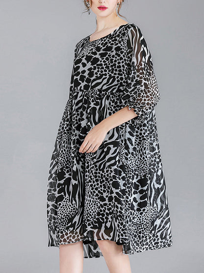 Abby Vintage Animal Print High Waist Midi Dress