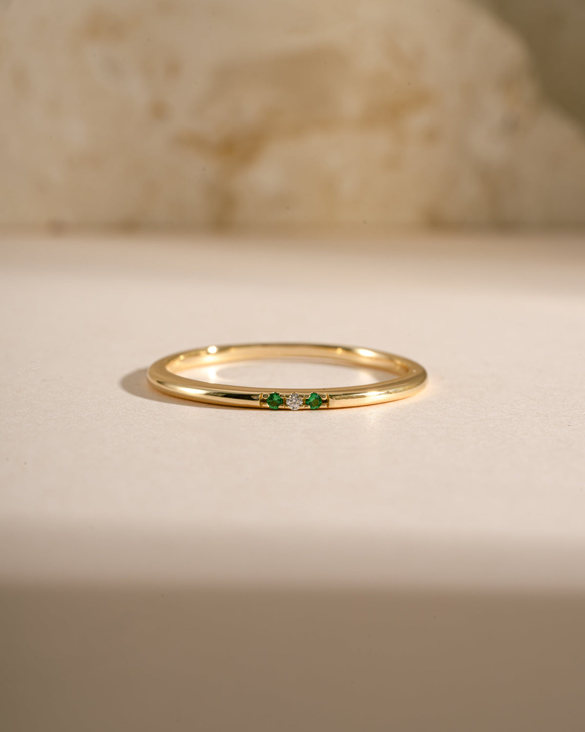 Emerald 3 Stone Diamond Ring