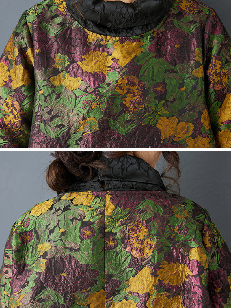Quilted Jacquard Floral Cocoon Midi Dress with Artful Patch Pockets