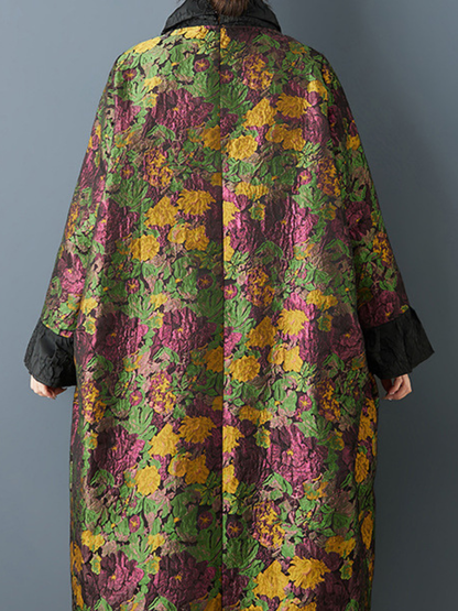 Quilted Jacquard Floral Cocoon Midi Dress with Artful Patch Pockets