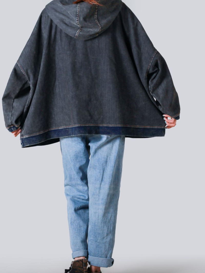 Women's Trendy & Casual Patch Loose Hooded Design Sweater